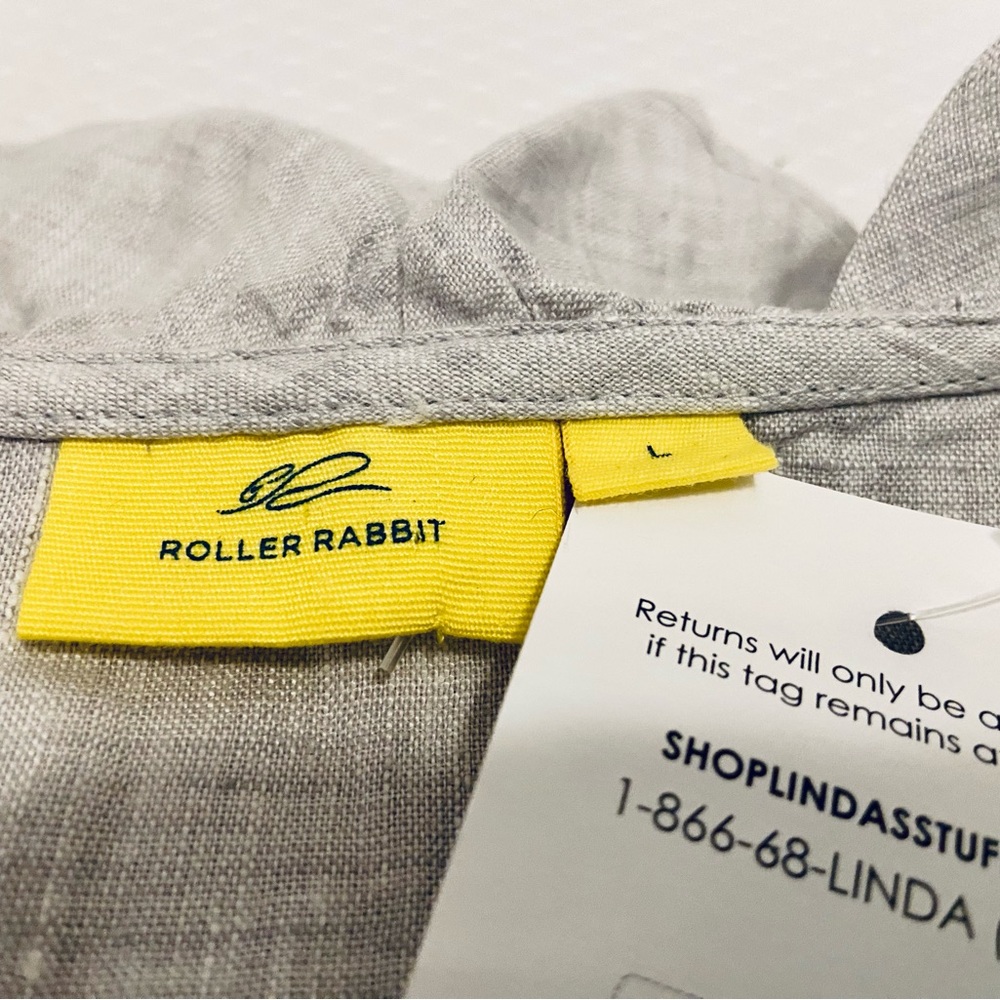 Roller Rabbit Ruffle Grey Linen Blouse, Size L - Picture 3 of 5